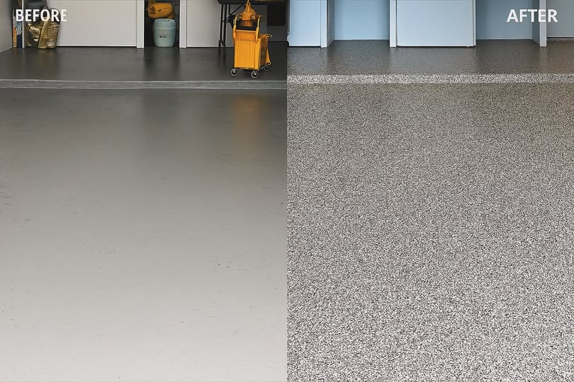 Before and after garage floor coating comparison