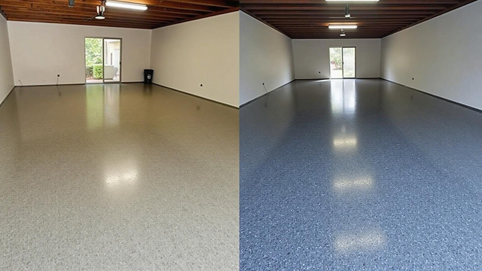 Before and after concrete floor coating transformation